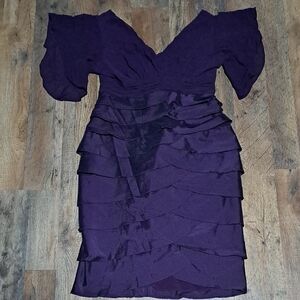 Adrianna Papell Deep Purple Ruffle Tiered V-Neck Midi Dress Size 8